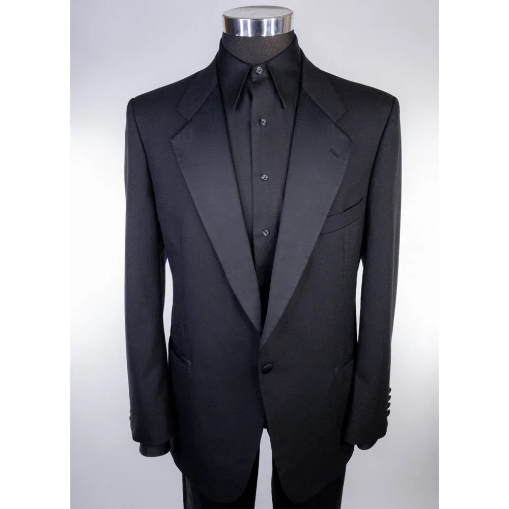 VTG Christian Dior Monsieur 42R Black Tuxedo Jacket Blazer One Button